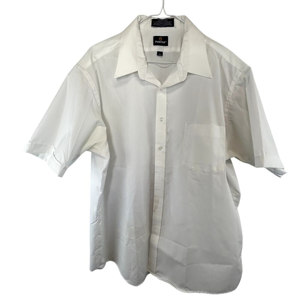 SKU 2260 Vintage Puritan Men 17.5 White Short Sleeve Button Up Shirt Made in USA